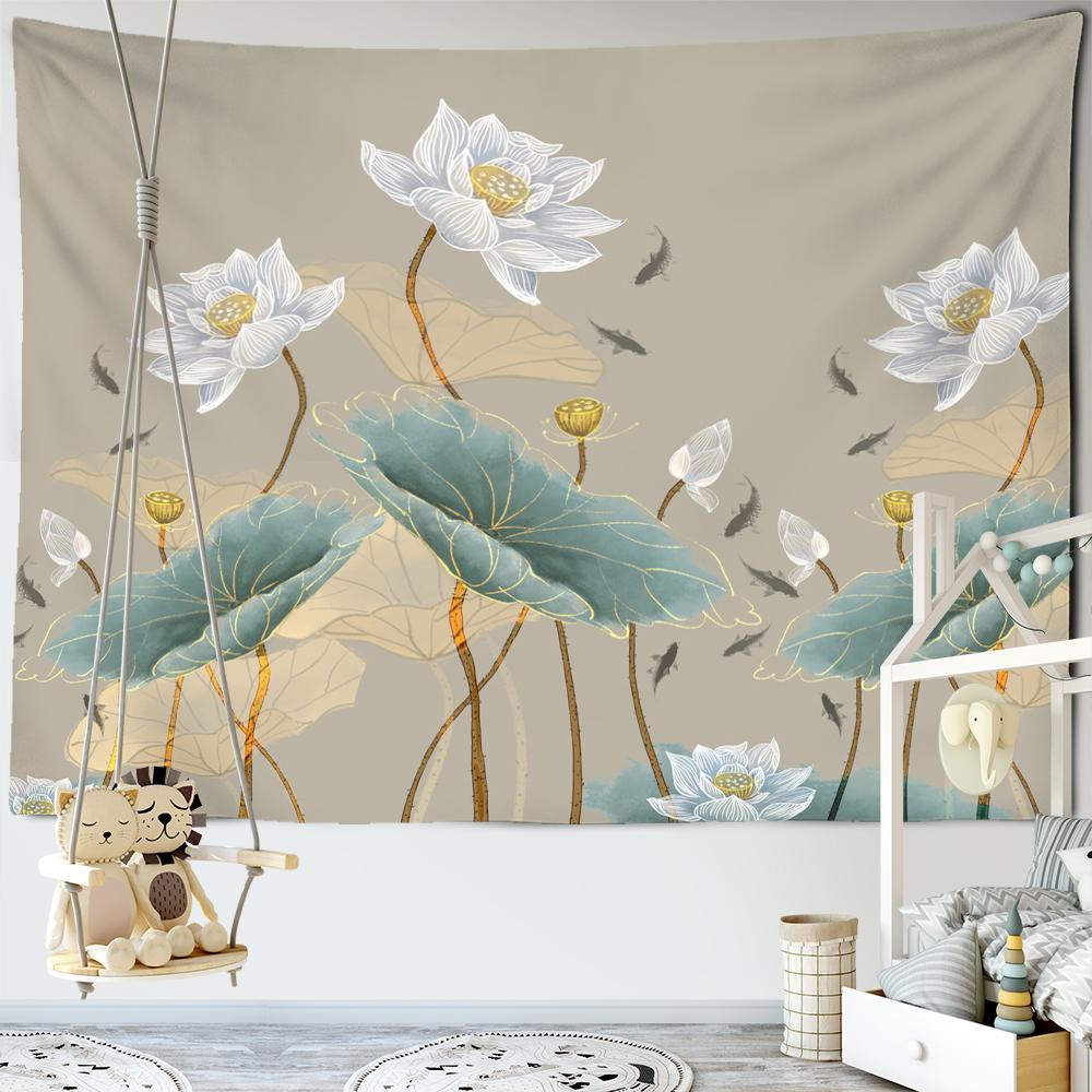 

Фон с изображением рыбы лотоса, настенная роспись, гобелен, настенный гобелен в богемном стиле, психоделическое искусство, минималистский эстетический настенный декор для комнаты 95x70cm