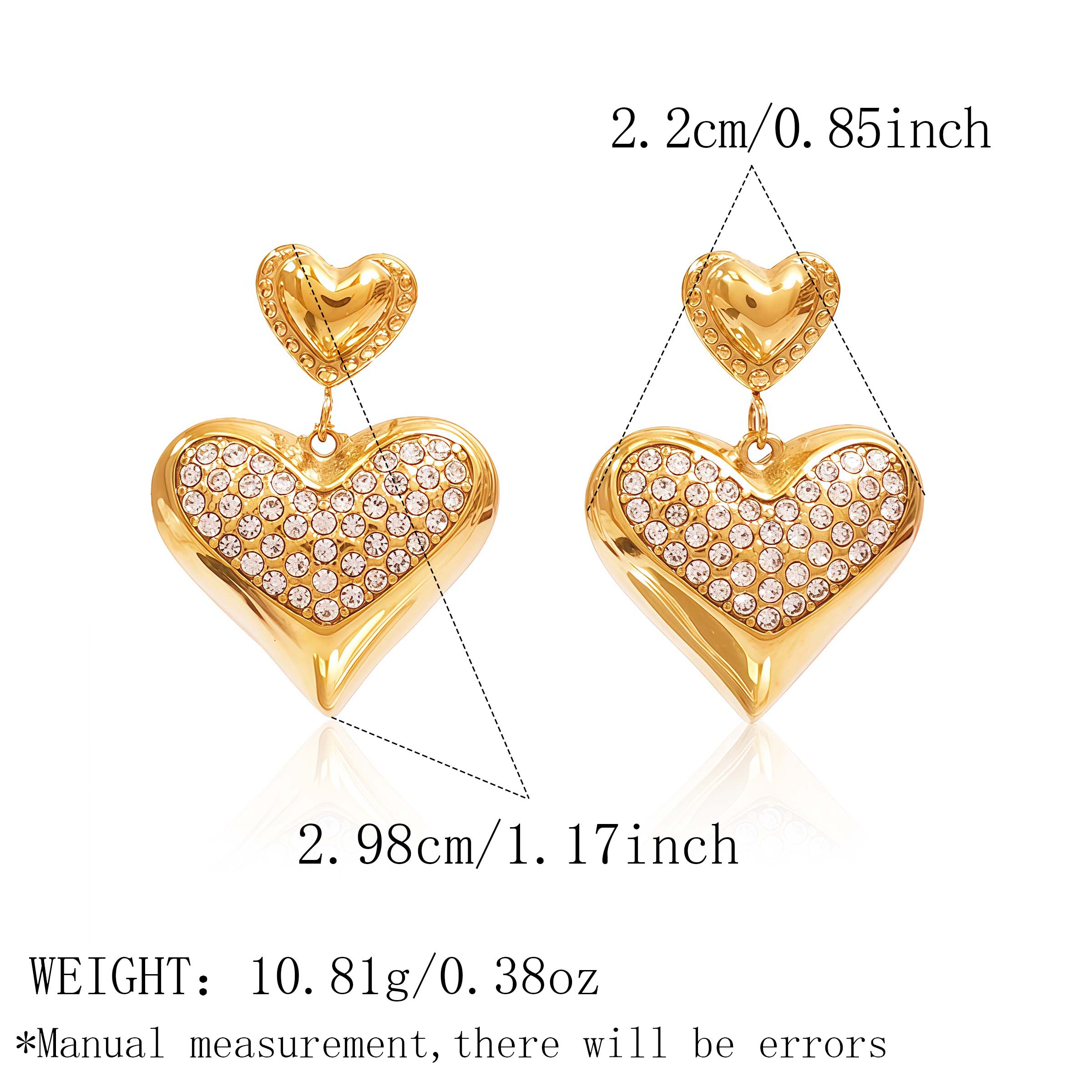 

Stainless Steel Zircon Double Heart Stud Earrings For Women 18K Gold PVD Plated Exquisite Waterproof Crystal Heart Zircon2026