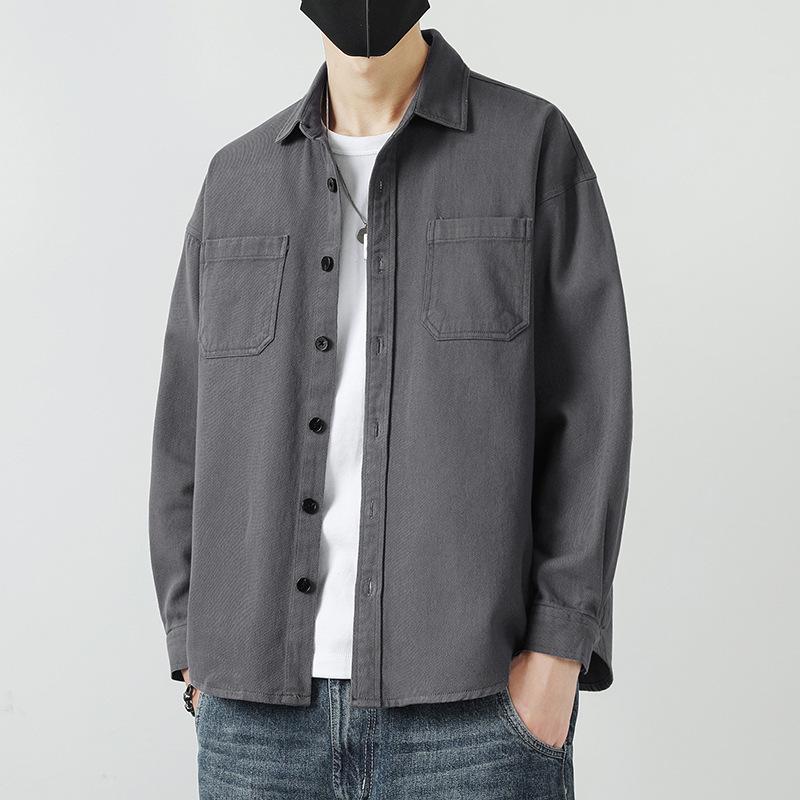 

Весенняя рубашка с длинным рукавом, мужская повседневная рубашка, мужская рубашка для инструментов L серый