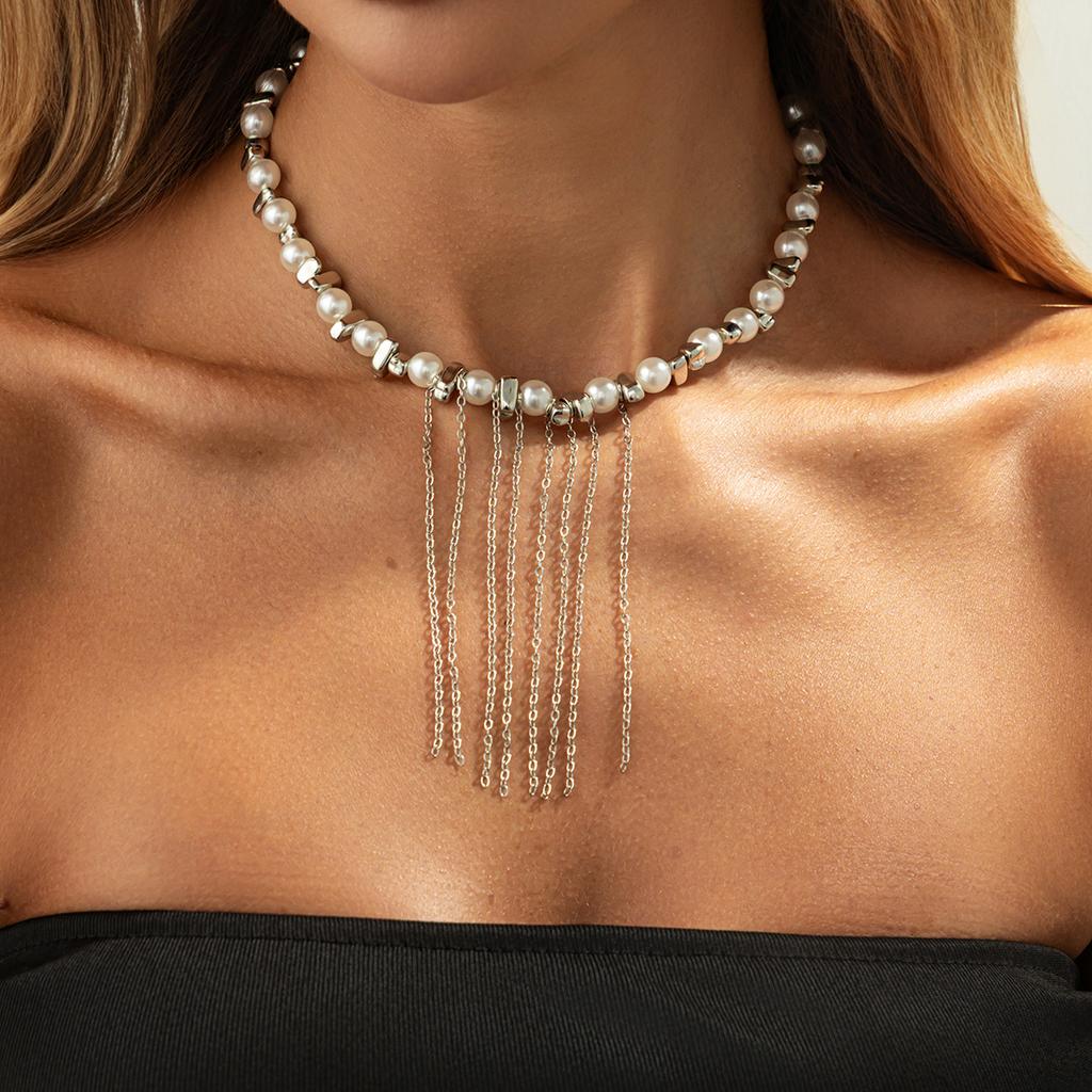 Salircon Wykwintny Barokowy Naszyjnik z Frędzlami z Imitacji Pereł Damski Boho Regulowany Nieregularny CCB Koralikowy Łańcuszek Clavicle Biżuteria Y2K