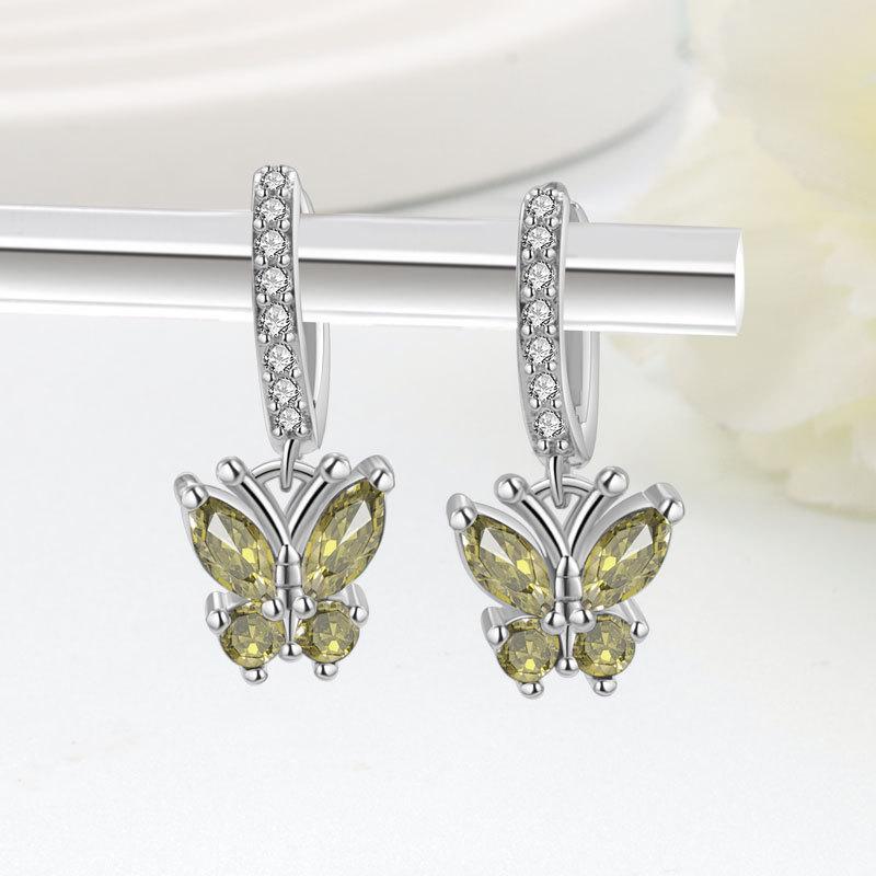 Exquisite Butterfly Zircon Earrings With Twelve Birthstones Fashionable And Simple Ear Clips Jewelry For Women