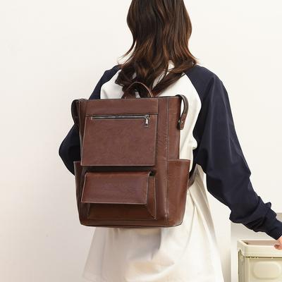 American Retro Casual Backpack Women's Large-capacity Multi-pocket Storage Computer Backpack Trendy Practical Student Schoolbag