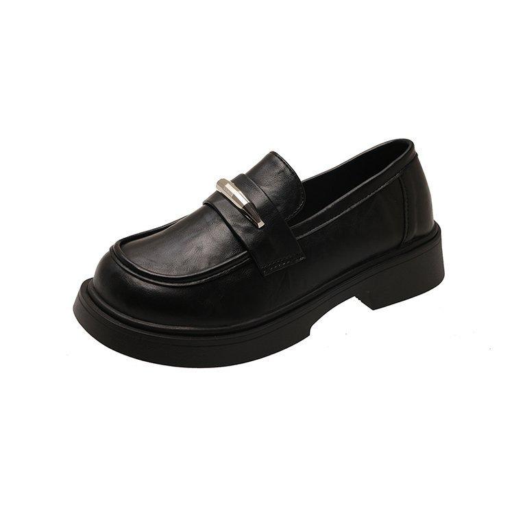 

With skirt Mary Jane single shoes autumn new platform black thick heel British style small leather shoes 35 чёрный
