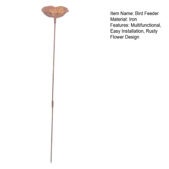 Rusty Flower Bird Bath Garden Stake Outdoor Bird Feeder with Stake Metal Flower Yard Art Stake Water Feeder for Birds Bees Butterflies