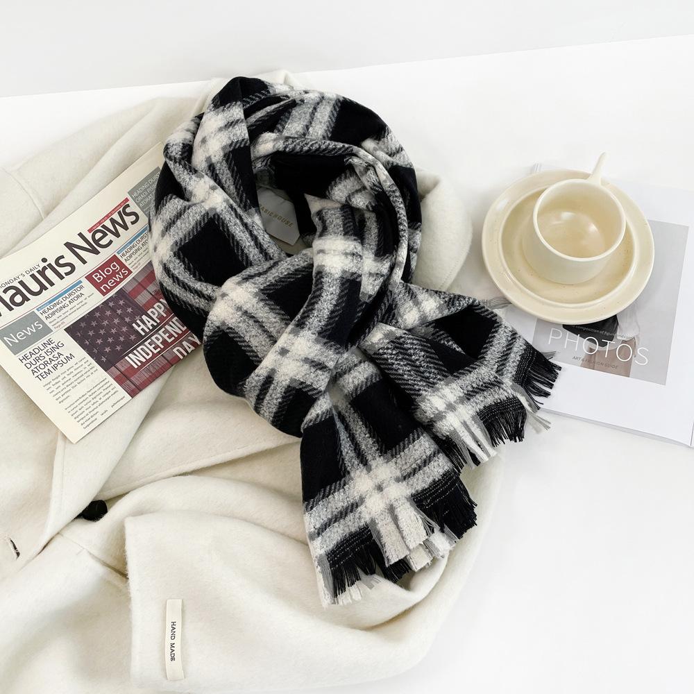Imitation cashmere scarf, women's autumn and winter large plaid scarf, warm and thickened medium and long scarf, versatile scarf, shawl.