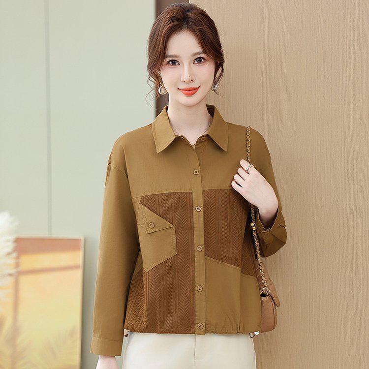 Women s Fashion Casual Patchwork Long-Sleeve Slimming Shirt 5XL