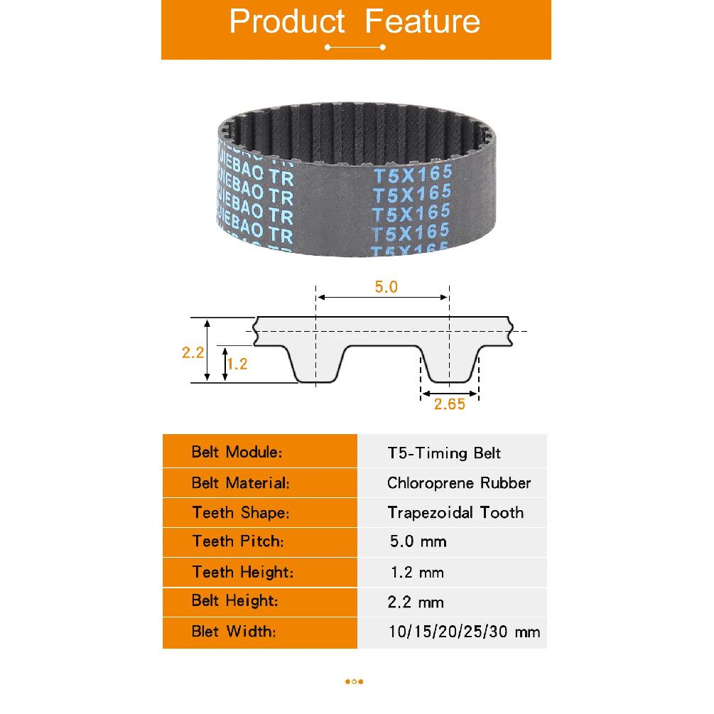 Transmission Belts T5-940/980/990/1000/1020/1050/1100/1200/1215/1250 Closed Loop Rubber Synchronous Belt Width 10/15/20/25/30 Mm