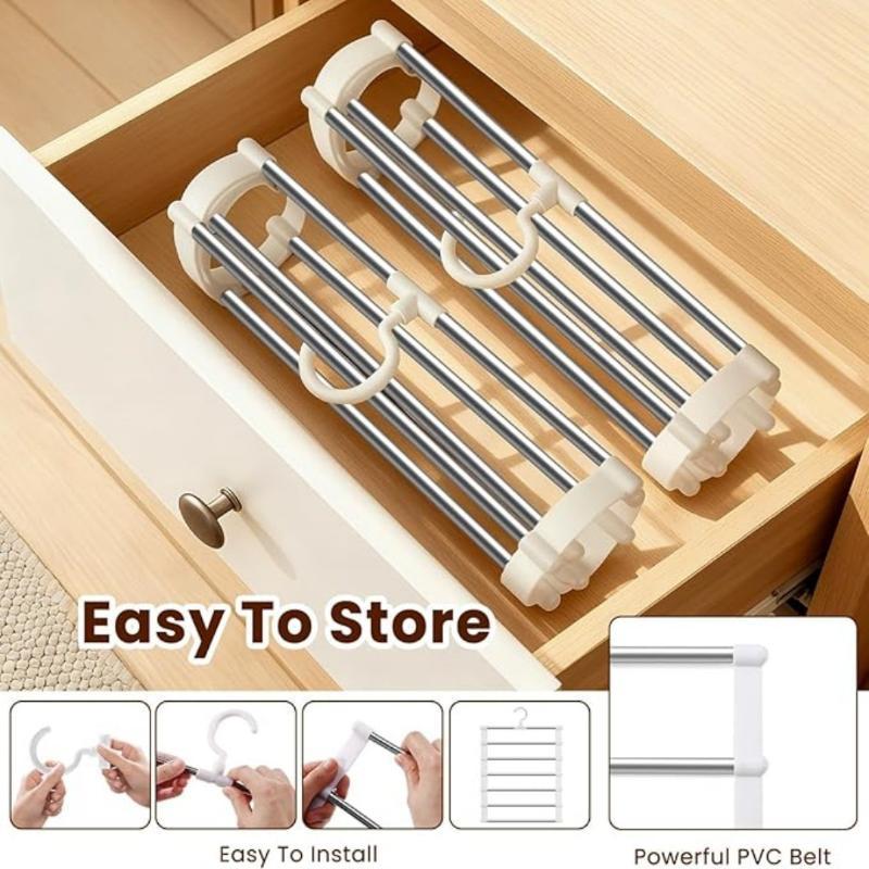 Multi Layer Pants Hanger Space Saving Closet Organizer Foldable Trousers Rack Wardrobe Storage With Non Slip Clips
