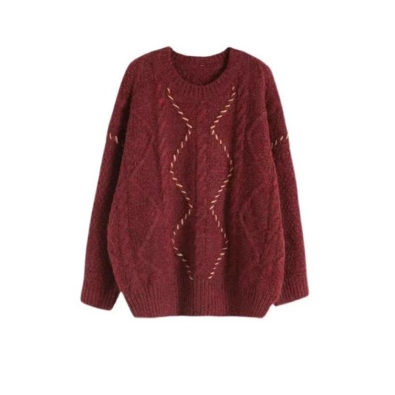 Women's Christmas Red Sweater Knitted Pullover Harajuku 90s Y2k Long Sleeves O-Neck Jumper Crop Tops Vintage 2000s Clothes 2024