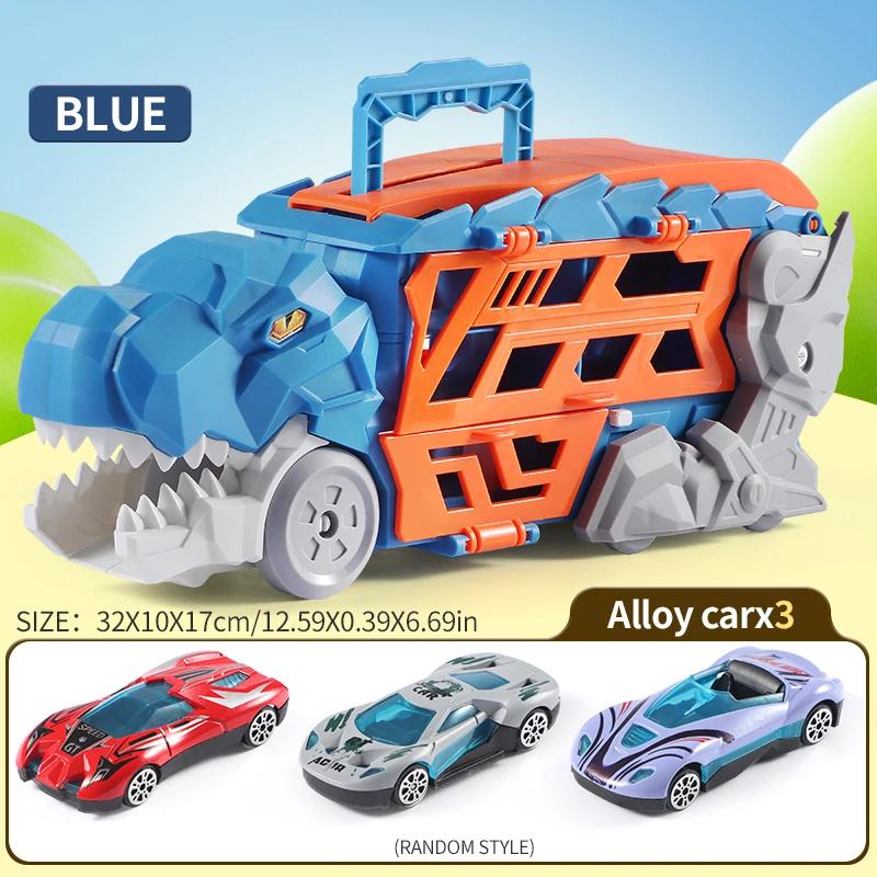 New Ejection Dinosaur Deformation Track Car Foldable Track Alloy Deformation Dinosaur Transport Car with Alloy Car Toy Gift синий