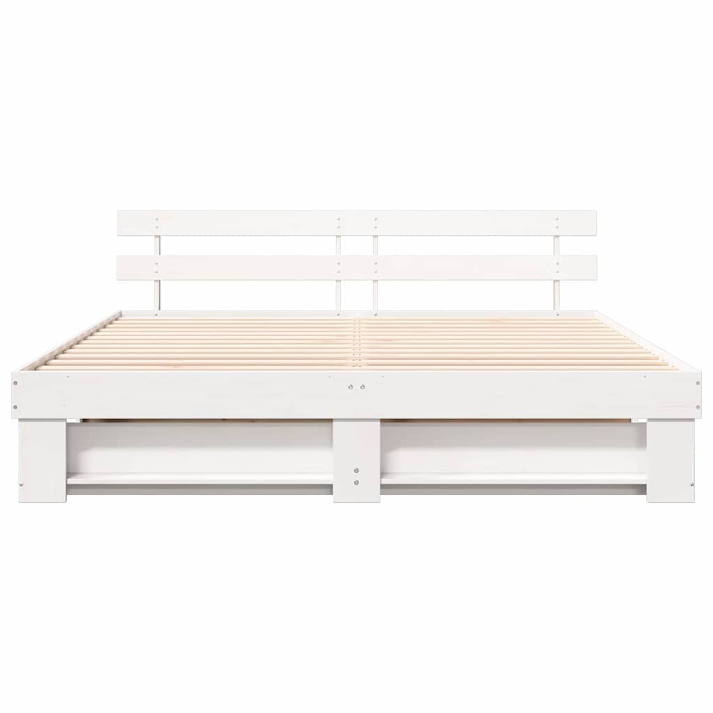 White Bed Frame with Headboard 180 x 200 cm Solid Pine Wood