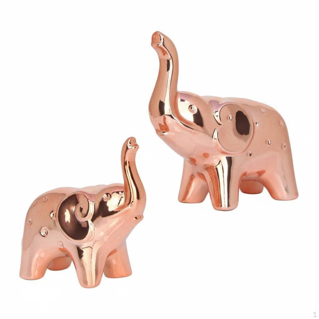2 Pieces Elephant Statue Set Shiny Finish Pair of Statues Good Luck Symbol Home Decoration
