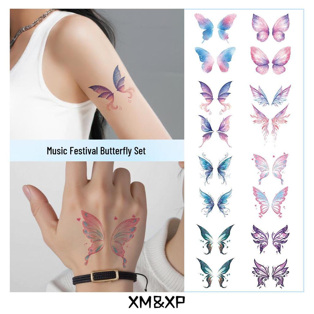 Livliga Fjärilsmusikfestival Tatueringklistermärken - Söta, Giftfria, Lätta att Rengöra, Atmosfäriska.