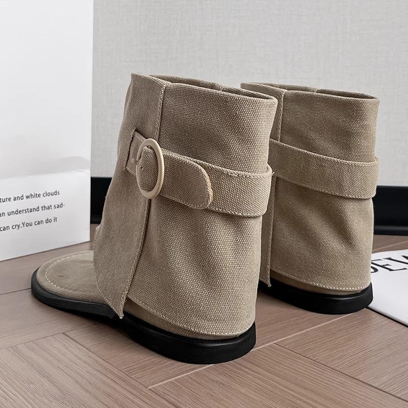 Korean Belt Buckle Sleeve Toe Flip-flops Shoes 2025 Spring and Summer New Casual Flat-bottomed Short Trousers Cool Boots Women