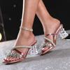 Fashion Bling Luxury Rhinestone Decoration Brand Slippers Women Fashion Transparent PVC Narrow Band Slide Sandals Sexy Party Dress Shoes