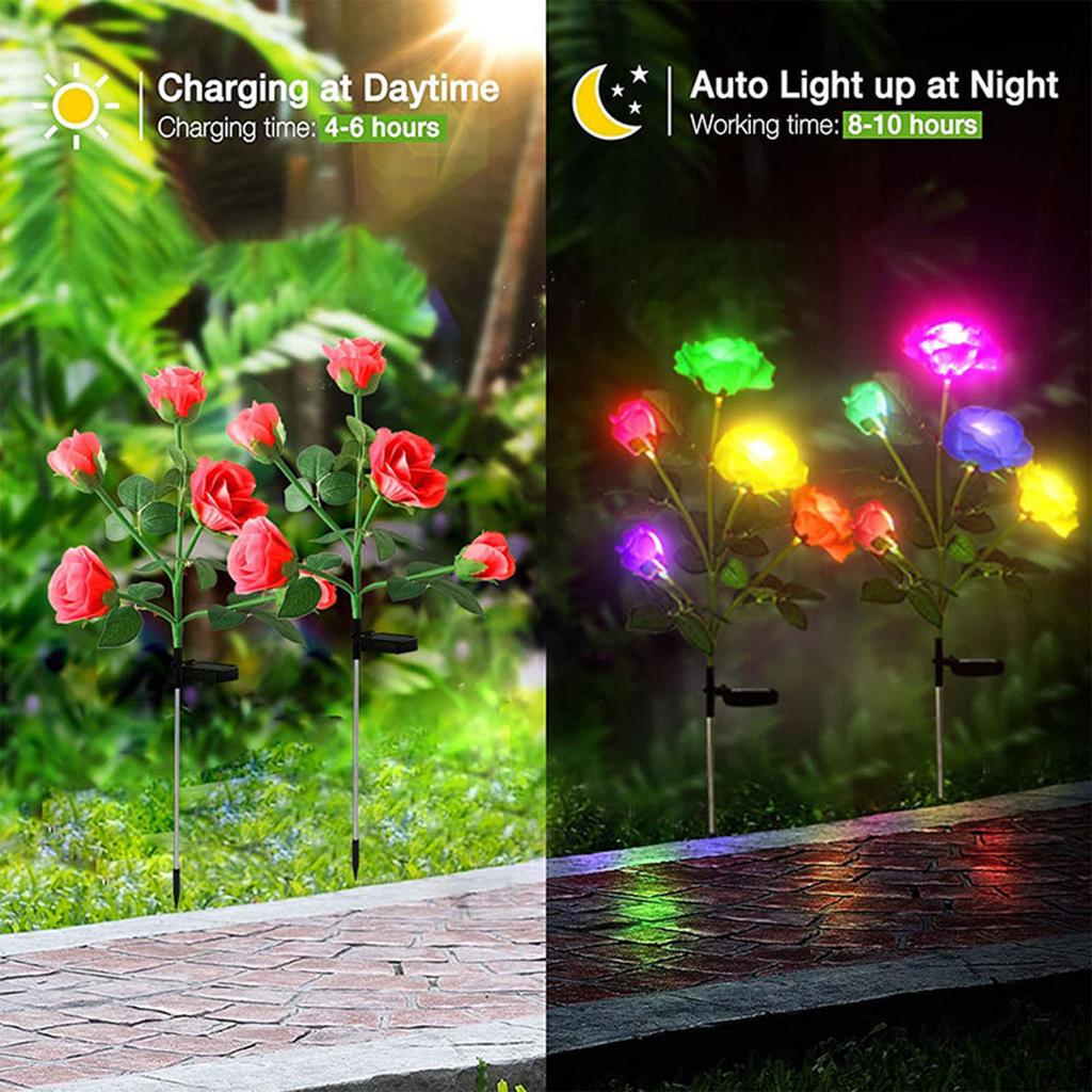 2 Stück 5 LED Solarleuchten Rosenleuchten Außen Wasserdicht Gartenleuchten Festliche Atmosphäre Dekorative Lichter Eingesteckte Lichter