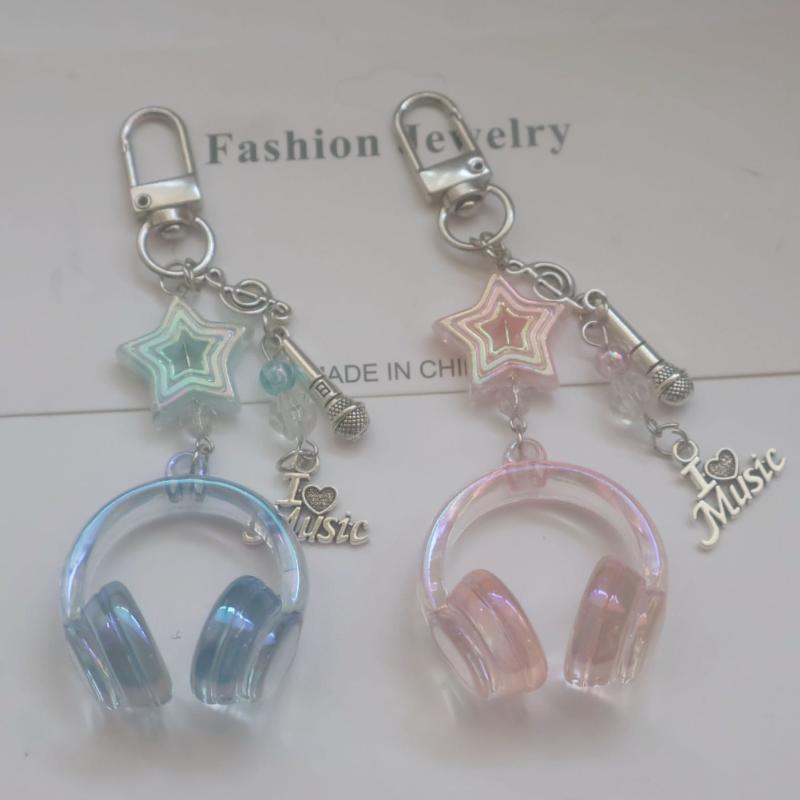 1 Piece Mini Headset Pendant Y2K Cool Music Festival Earphone Keychain Note Star Mobile Phone Chain Jewelry Accessories
