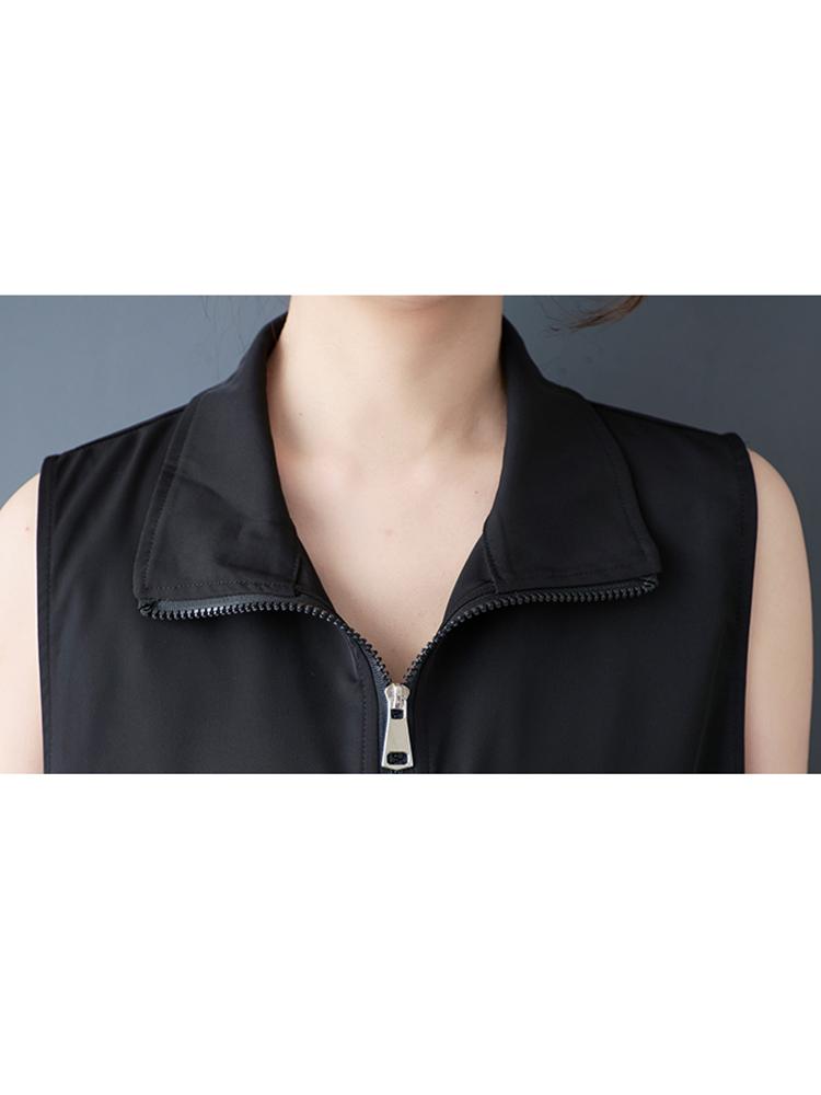 Xitao Patchwork Zipper Lapel Dress ZY8938