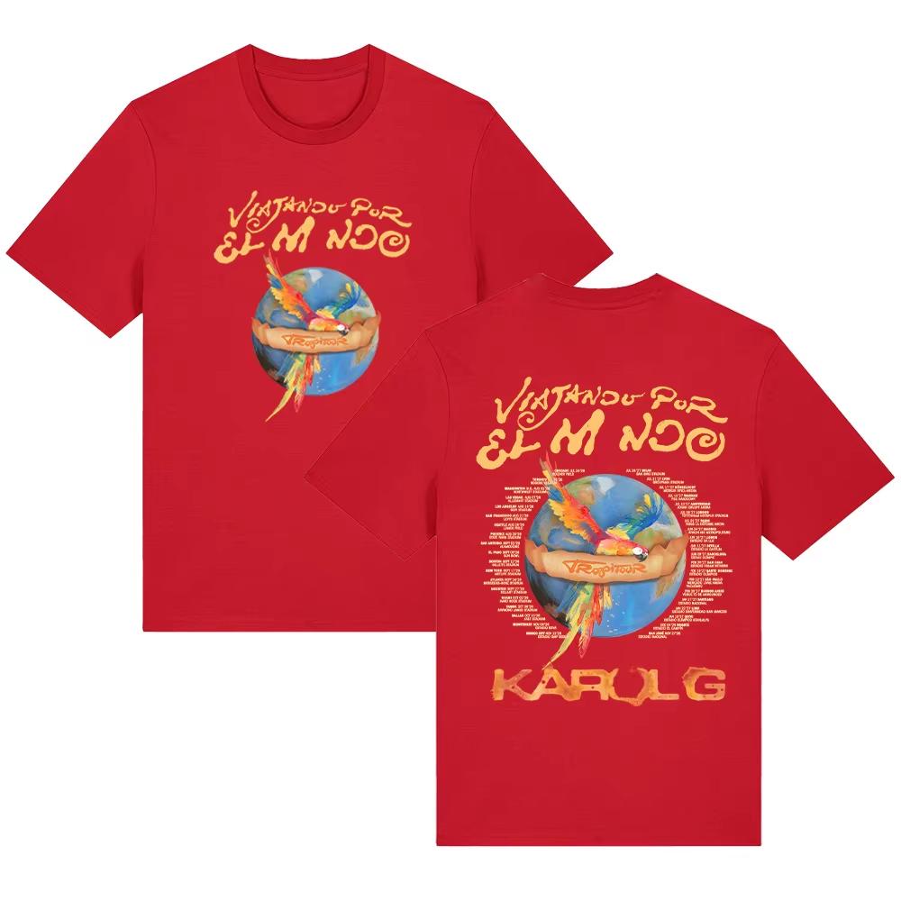 Karol G Viajando Por El Mundo World Tour Parrot & Globe Print Unisex Casual Cotton Short Sleeve Women And Men Comfortable T-shirt