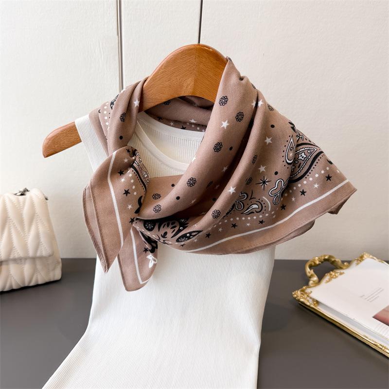 Cashew Flower Herringbone Pattern Cotton Linen Small Square Scarf Silk Imitation Velvet Shawl Sun Protection Women's