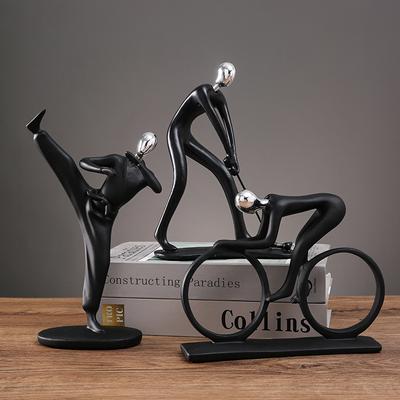 Black Modern Abstract Resin Bicycler Cyclist Ornaments Statue Athlete Figurine Tennis Art Office Room Miniatures Decor