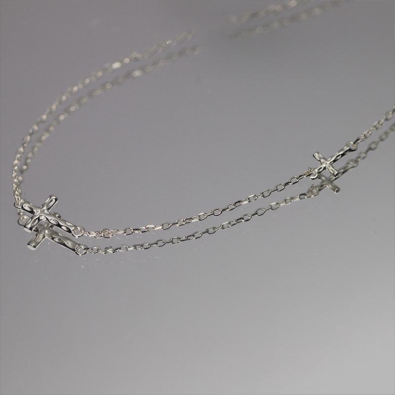 Korean S925 Sterling Silver Mini Cross Necklace for Women – Versatile Fashion Design Clavicle Chain