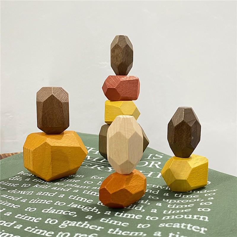 Wooden children's Nordic ins wind colored stone stacking music boys and girls indoor ornaments early education educational toys