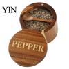 Seasoning Container with Spoon Wood Salt Swivel Magnetic Lid, Built-in Small Cellar for Countertop Jar, Moisture Proof Spice Kitchen Solid Box
