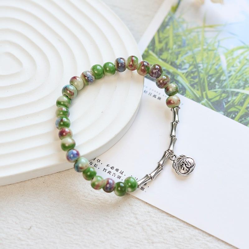 Original Design New Chinese Jingdezhen Ceramic Bracelet Student Literary Bamboo Arrival Porcelain Bead Bracelet Female Wholesale