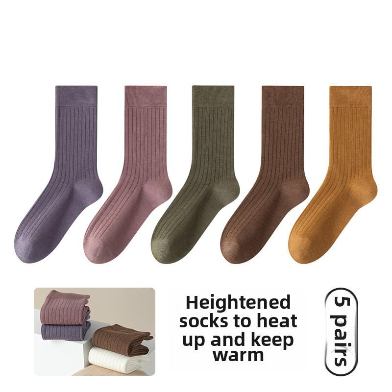 

5 пар женских носков осень-зима чистого цвета теплые без косточек впитывающие пот дышащие плюс длинный ворс 5 Pairs
