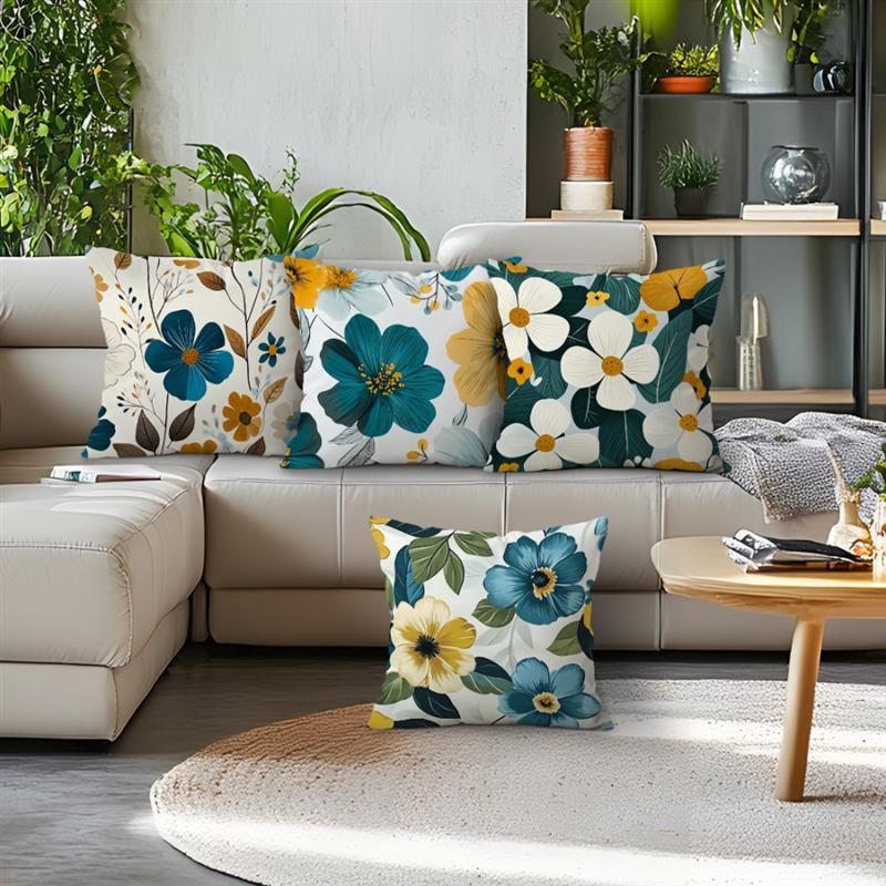 Blue Green Flower Cushions Pillowcase Printed Polyester Throw Pillow Cover Decorative Sofa Cushion Pillowslip Home Decor