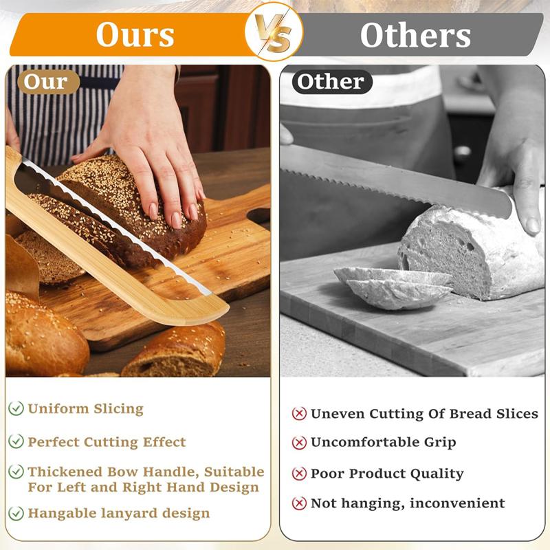 Bread Bow Cutter with Wooden Handle Stainless Steel Sourdough Bread Slicer Bread Bow Saw Fruit Pastry Bread Slicer Baking Tool