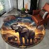 Elephant Lion Round Area Rug,Carpet Rug for Living Room Bedroom Sofa Playroom Decor,Non-slip Floor Mat