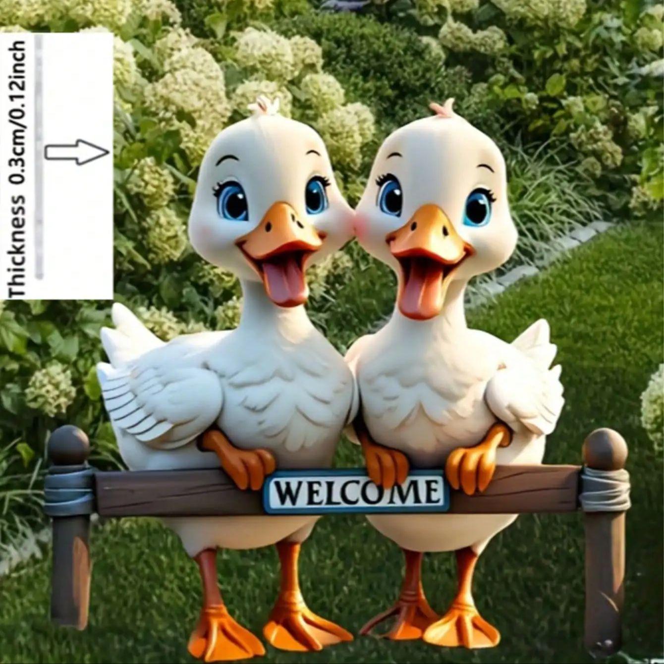

1 8-inch 2D flat acrylic decorative flooring insert, 2 duck garden decorative racks, durable plastic animal welcome sign