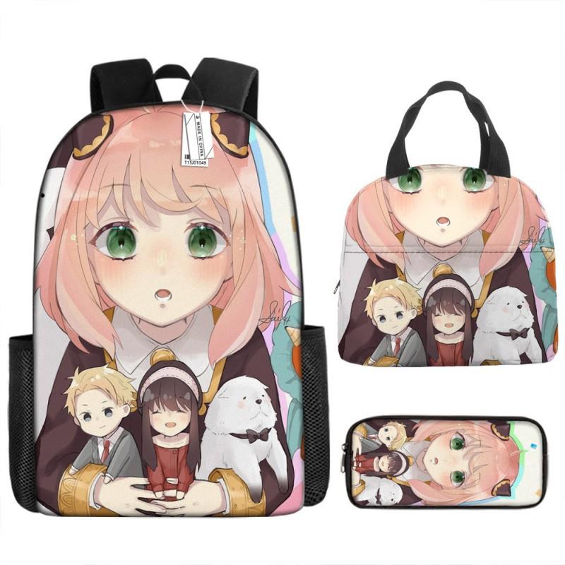 Kids Cartoon Character Print Backpack Set School 17 Inch Oxford Fabric Bag With Lunch Pouch Pencil Case
