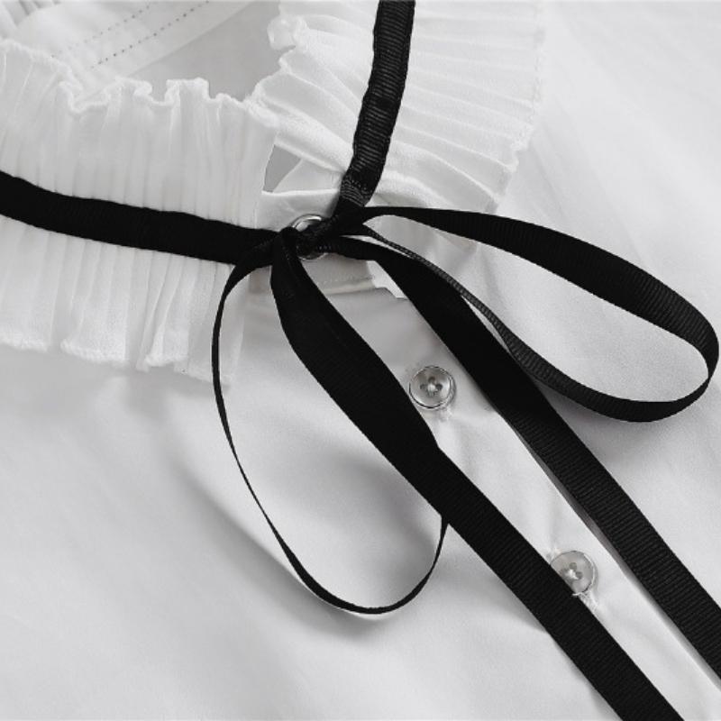 Women Lace Pleated Stand-up Collar Bow Tie Shirt Fake False Collar Accessory Ladies Neckwear Half Shirt Detachable Collar