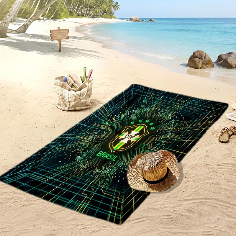 Brasilien Fußball Druck Strandtuch Schnelltrocknend Super Saugfähig Weiches Badetuch zum Schwimmen Strand Reisen Fan Souvenir Geschenk