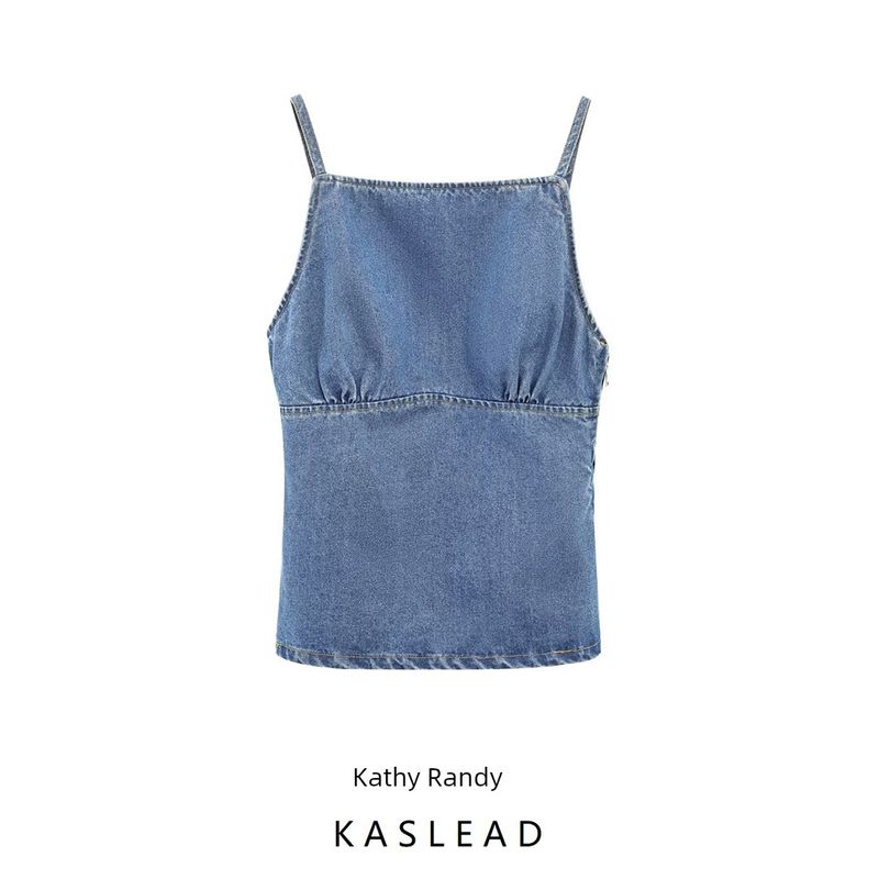 Kaslead New Arrival Women's Clothing Fashion Style Camisole Straight Collar Open Back Denim Tops 8197063 400