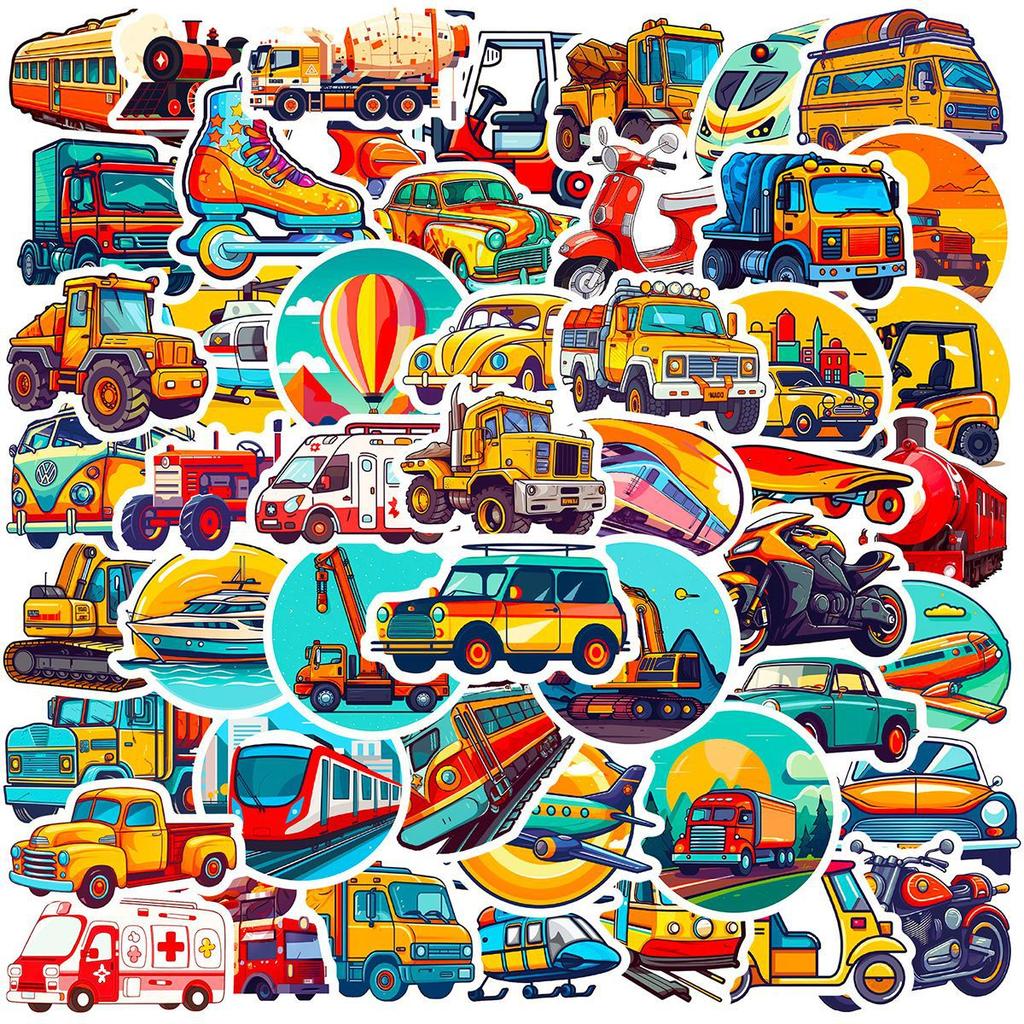 50 Children's DIY Sticker Bag Cartoon Transportation Waterproof Sticker Doodle Creative Sticker Bag