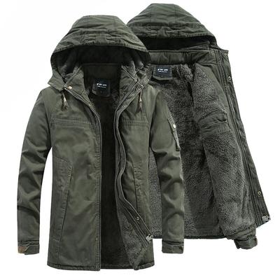 Men Washed Cotton Thick Fleece Casual Winter Warm Cargo Jacket Men Parka  Coat Windproof Hooded Jackets Man