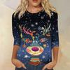 Women's Round Neck Tops Cotton Women's Casual Fashion Floral Print  Long Sleeve O-Neck Pullover Top Blouse