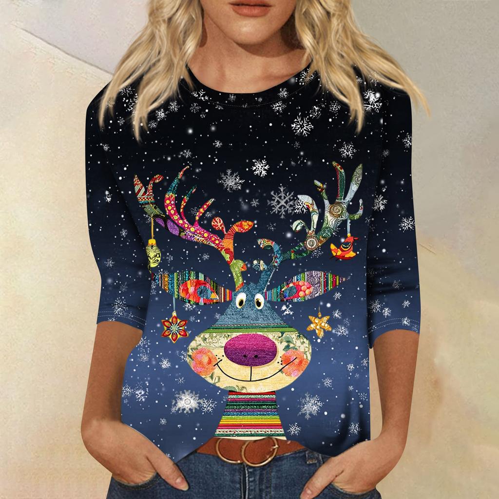 Women's Round Neck Tops Cotton Women's Casual Fashion Floral Print Long Sleeve O-Neck Pullover Top Blouse