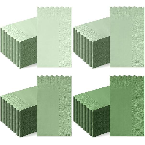 Cholemy 200 Pcs Scalloped Guest Napkin Pastel Colors Cocktail Disposable Hand Towels for Bathroom Guests Towel 2 Ply Paper Napkin for Baby Shower