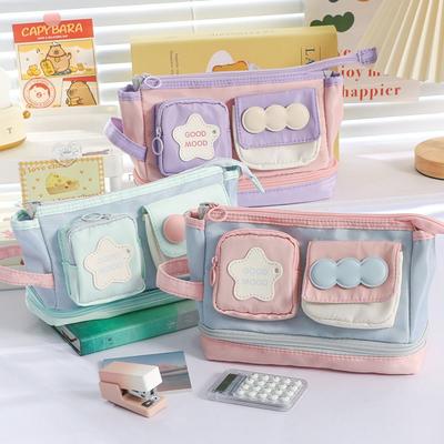 Contrast Color Pencil Case Zipper Design Stationery Storing Bag New Stationery Organizer  Gift