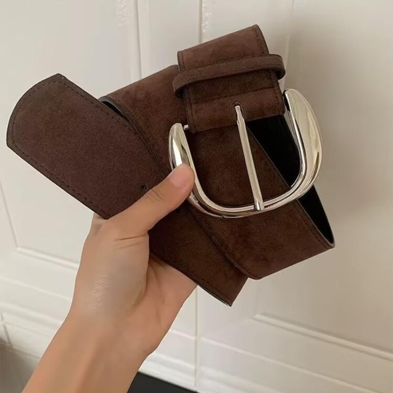 Maillard Style Suede Leather Wide Belt Trendy Casual Pin Buckle Waistband Vintage Y2K Versatile Waistband