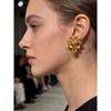 Gold Lotus Yellow Diamond Ear Clips: Hong Kong Style Retro Fashion Earrings for Women