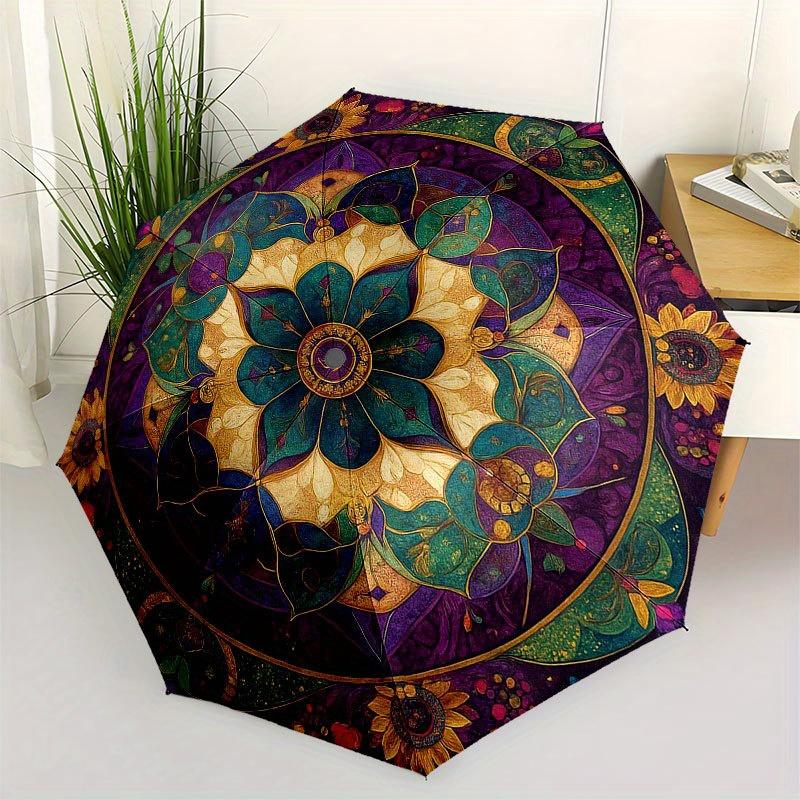 

Vibrant Mandala Artwork: Colorful Circular Design with Flowers and LeavesUmbrella with Cute Design, Portable 3-Fold Compact Umbrella for Men & Women,