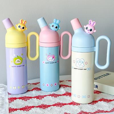 Students New Large Capacity Handle Thermos Cup Coffee Cup Portable Stainless Steel Straw Children's Cup