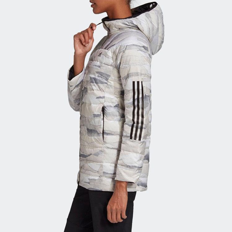 Adidas W 3S Rev Aop Oboustranná Hřejivá Péřová Bunda Střední Délky Dámská Bunda Černá FR6637