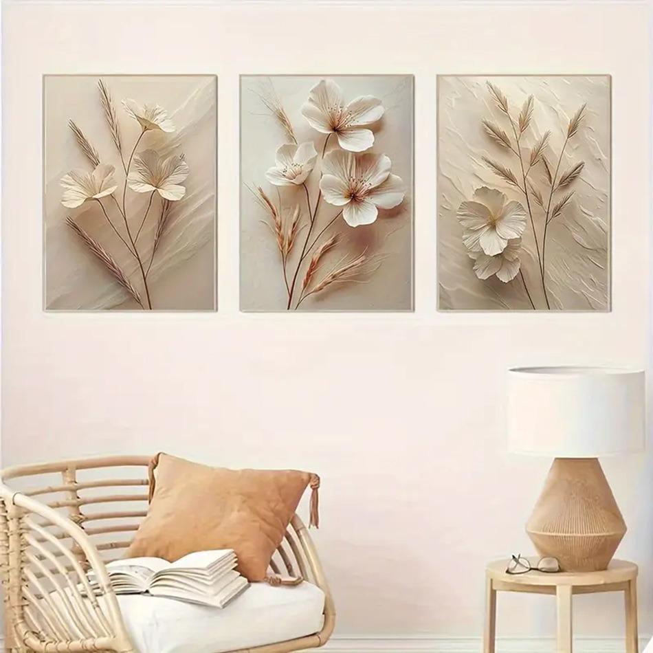 Luxurious Gold Floral Triptych Canvas Wall Art